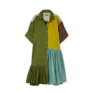 Marques Almeida Asymmetric Shirt Dress Womens Medium Green Paneled Cotton ReMade